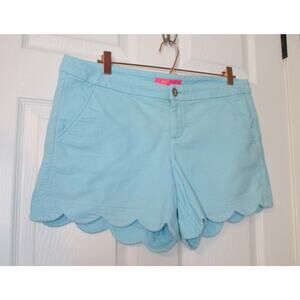 Lilly Pulitzer Womens 12 Light Turquoise Flat Front Signature Scallop Hem Shorts